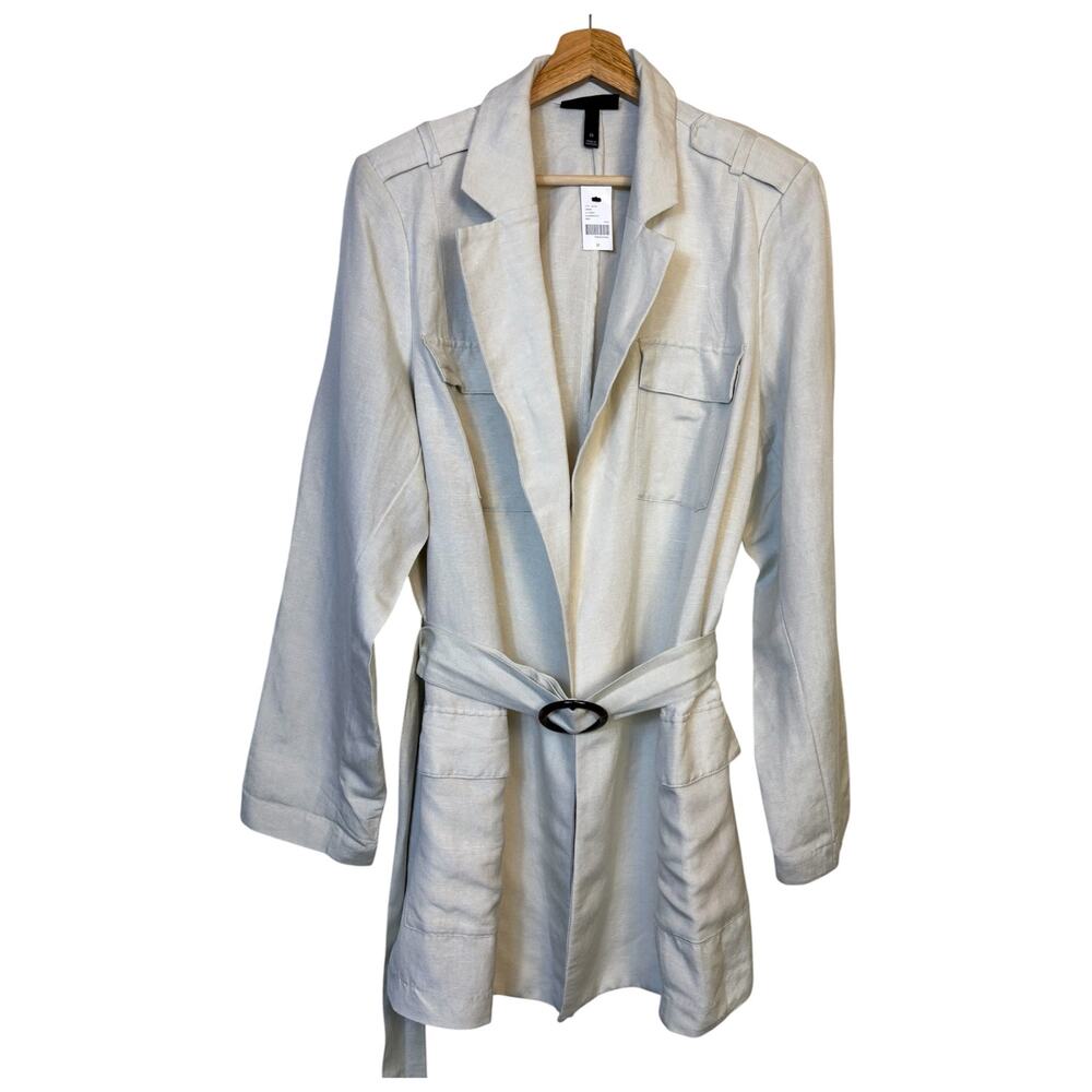 Lane Bryant Linen Blend Utility Jacket Size 22 Belted Beige Safari Neutral NWT